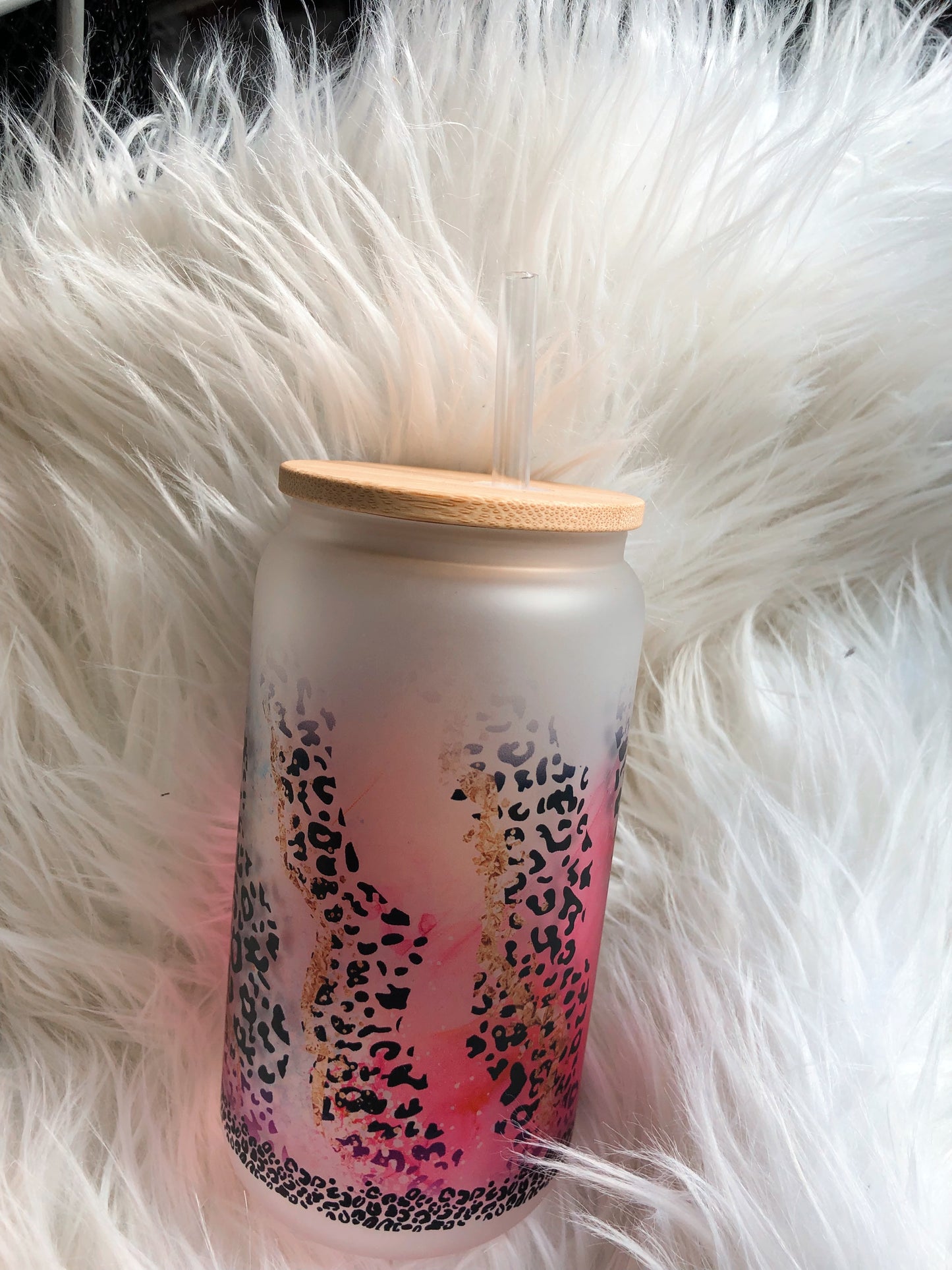 Pink Cheetah Glass Tumbler 16 oz