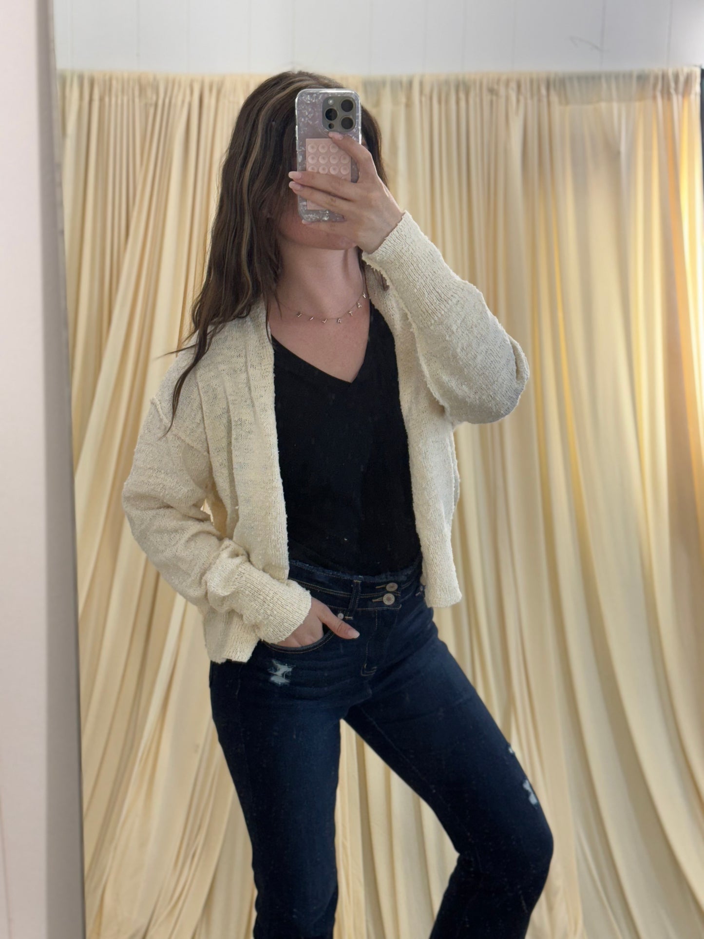Button Front Drop Shoulder Cardigan