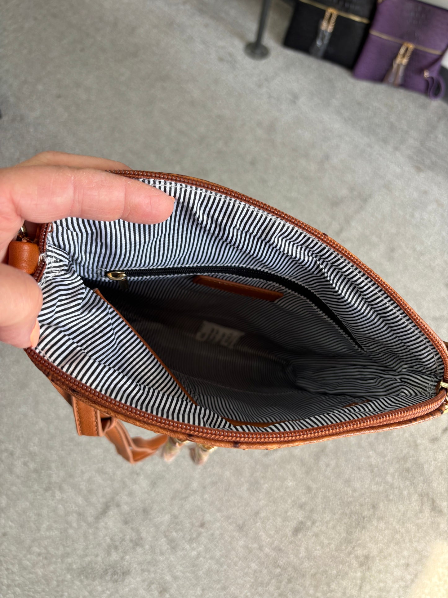 Ostrich/Crocc Print Crossbody