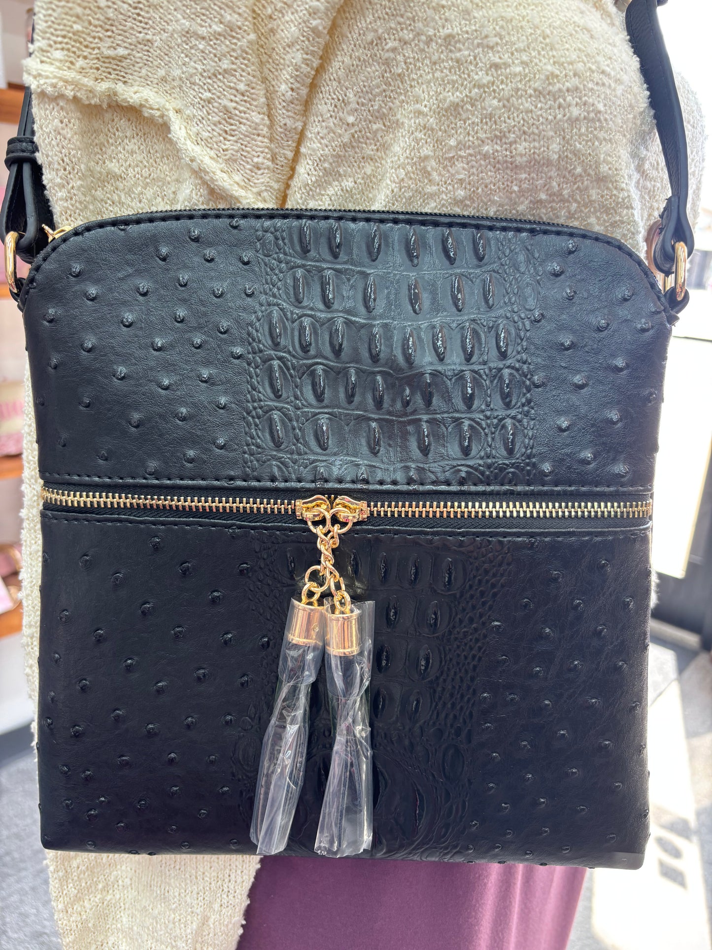 Ostrich/Crocodile print crossbody purse