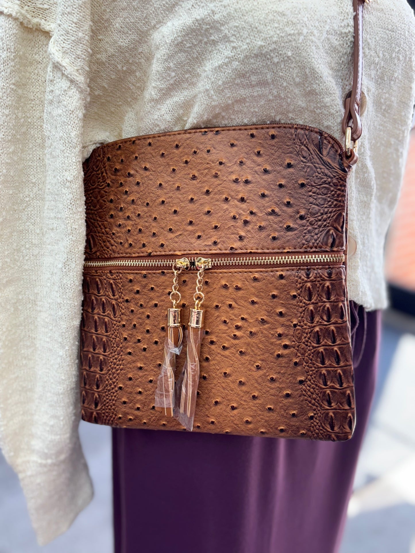 Ostrich/Crocodile print crossbody purse