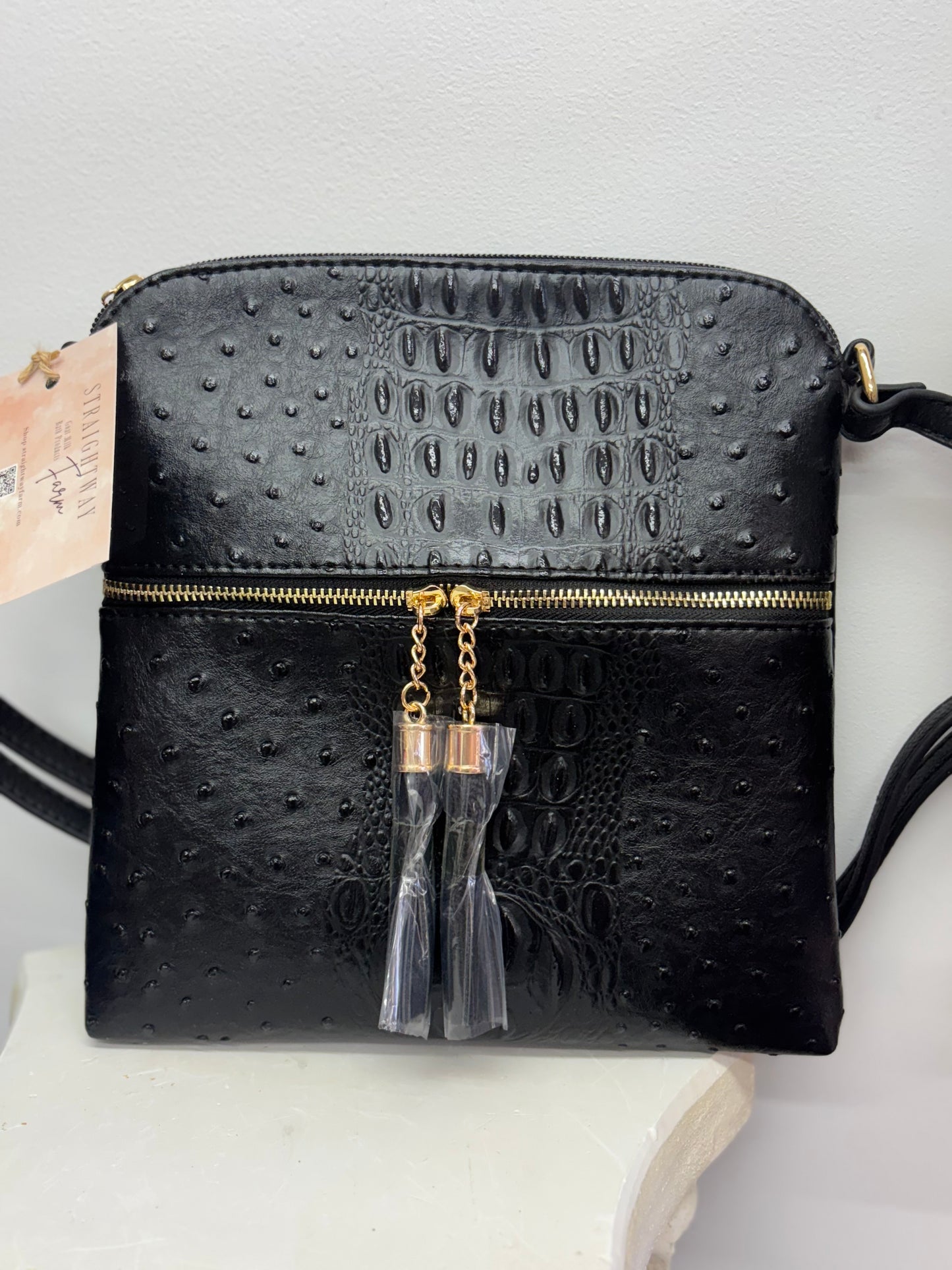 Ostrich/Crocodile print crossbody purse.