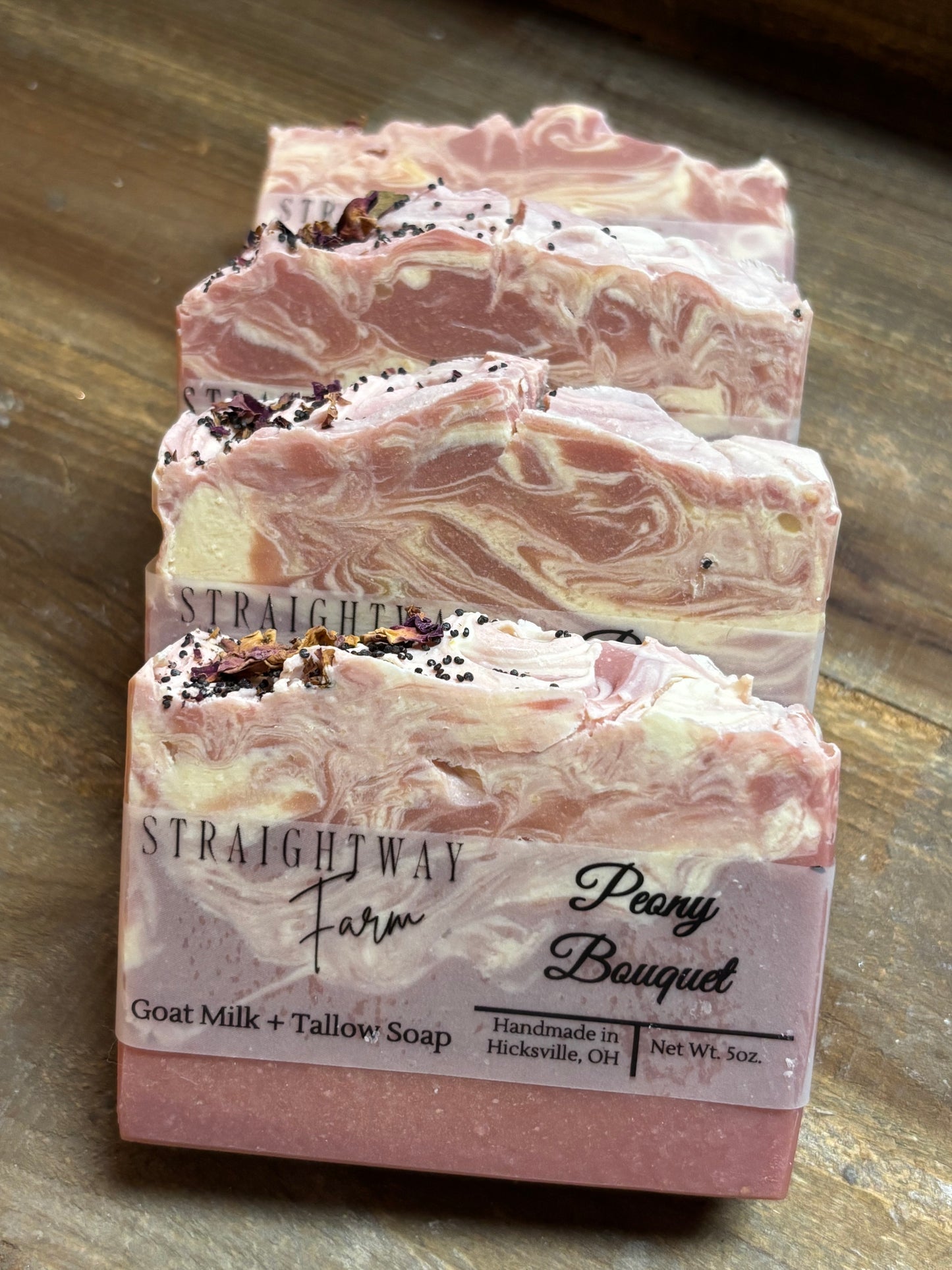 Peony bouquet, spring, goat milk and tallow natural soaps.