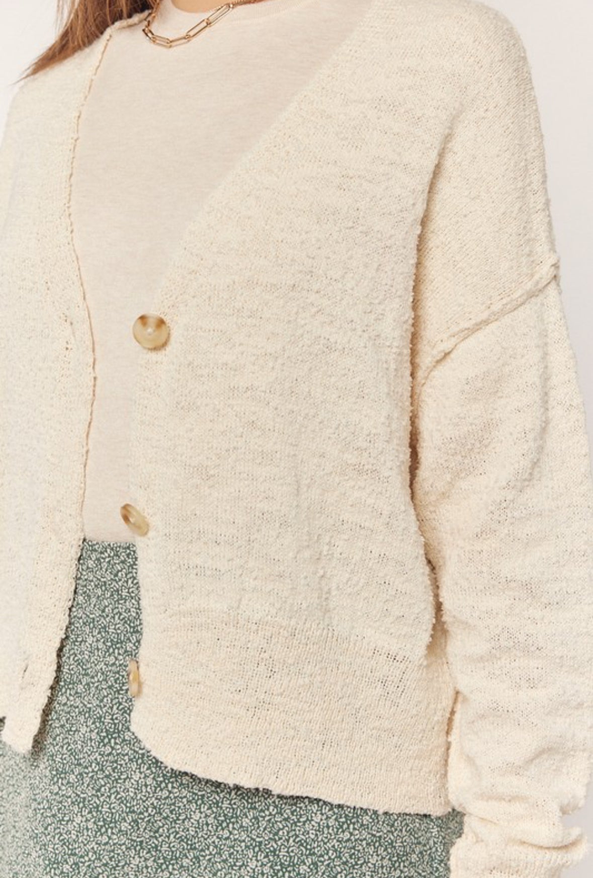 Button Front Drop Shoulder Cardigan