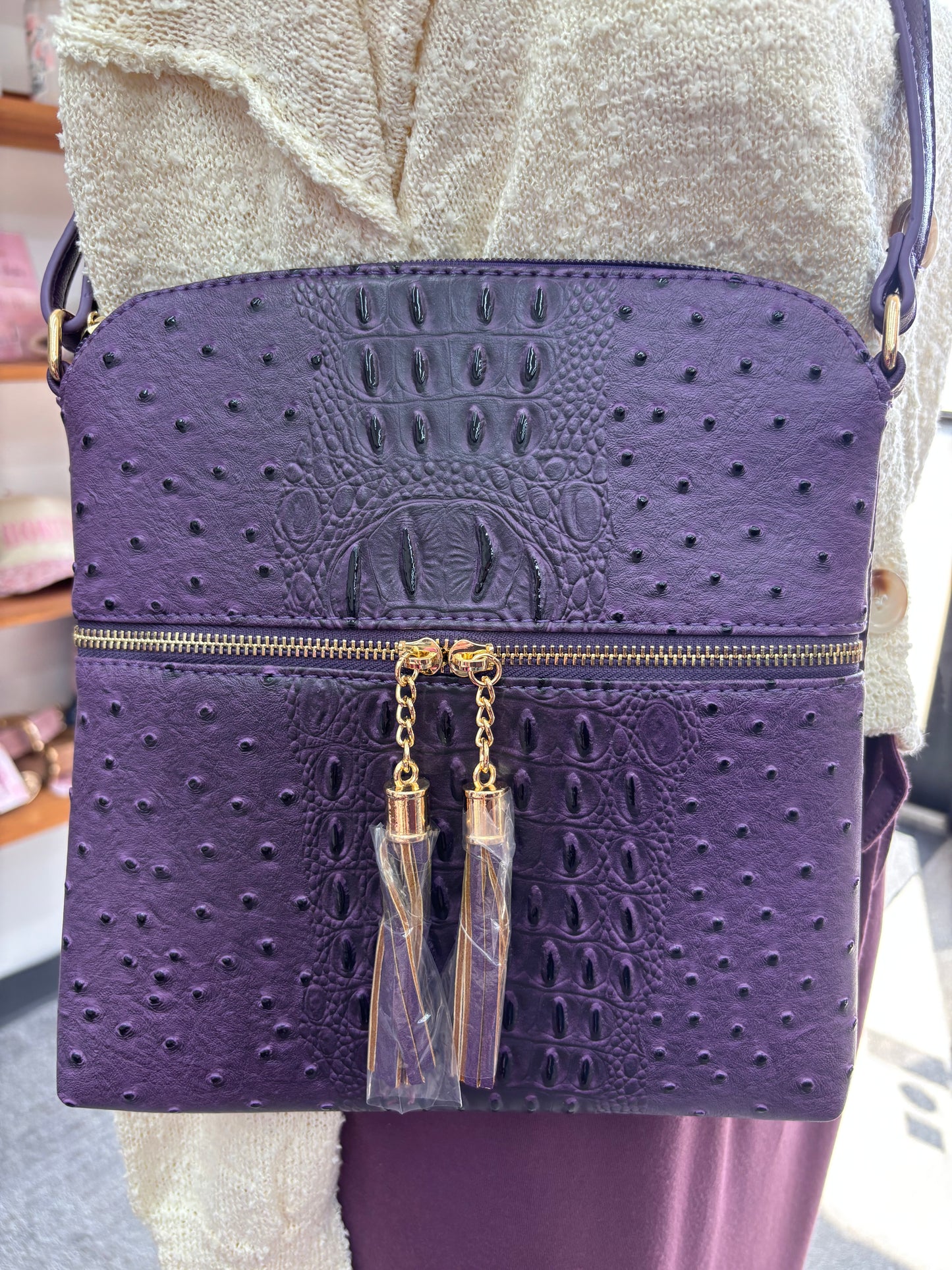Ostrich/Crocodile print crossbody purse