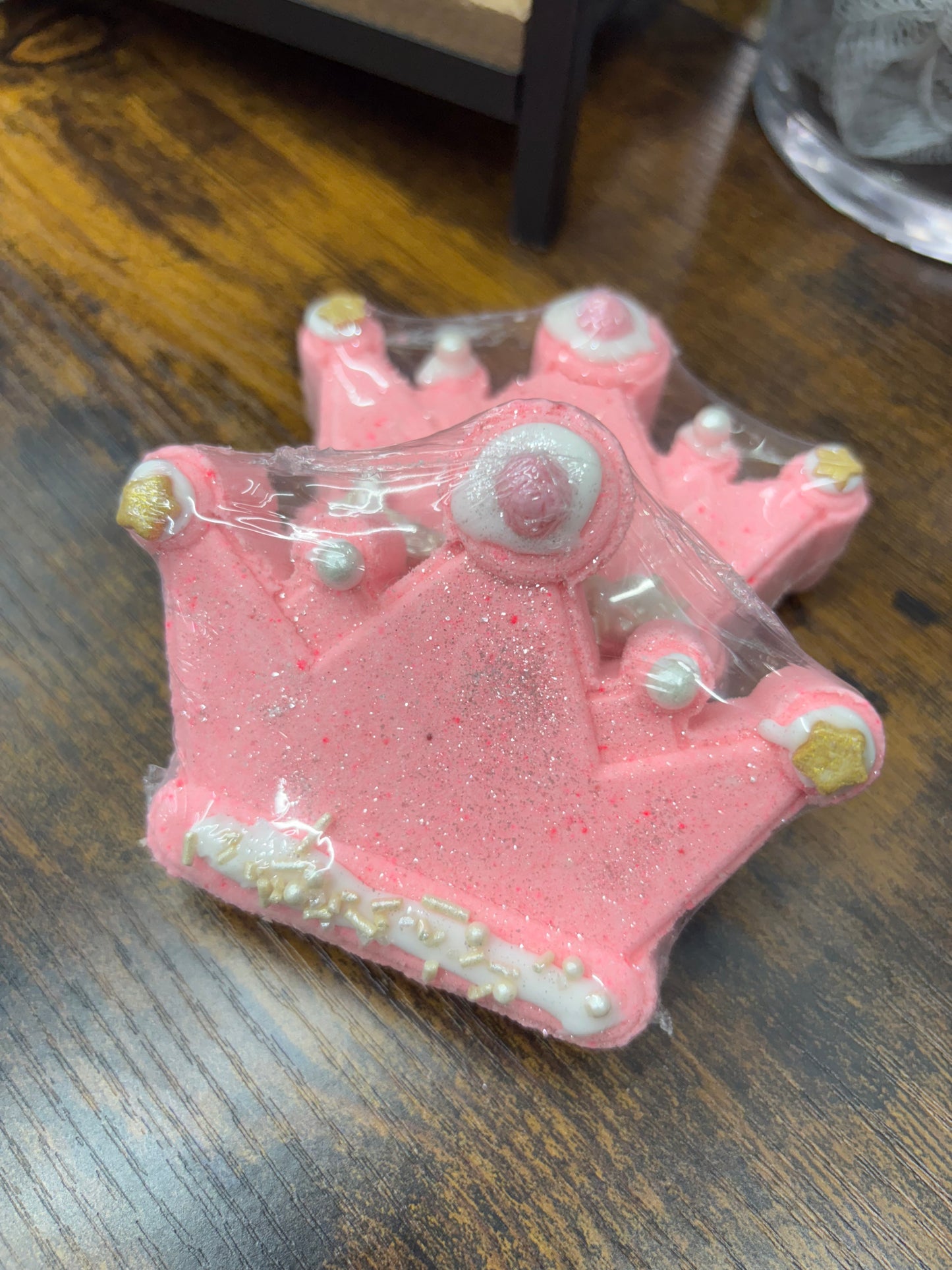 Princess Crown goat milk bath bomb with Shea butter.