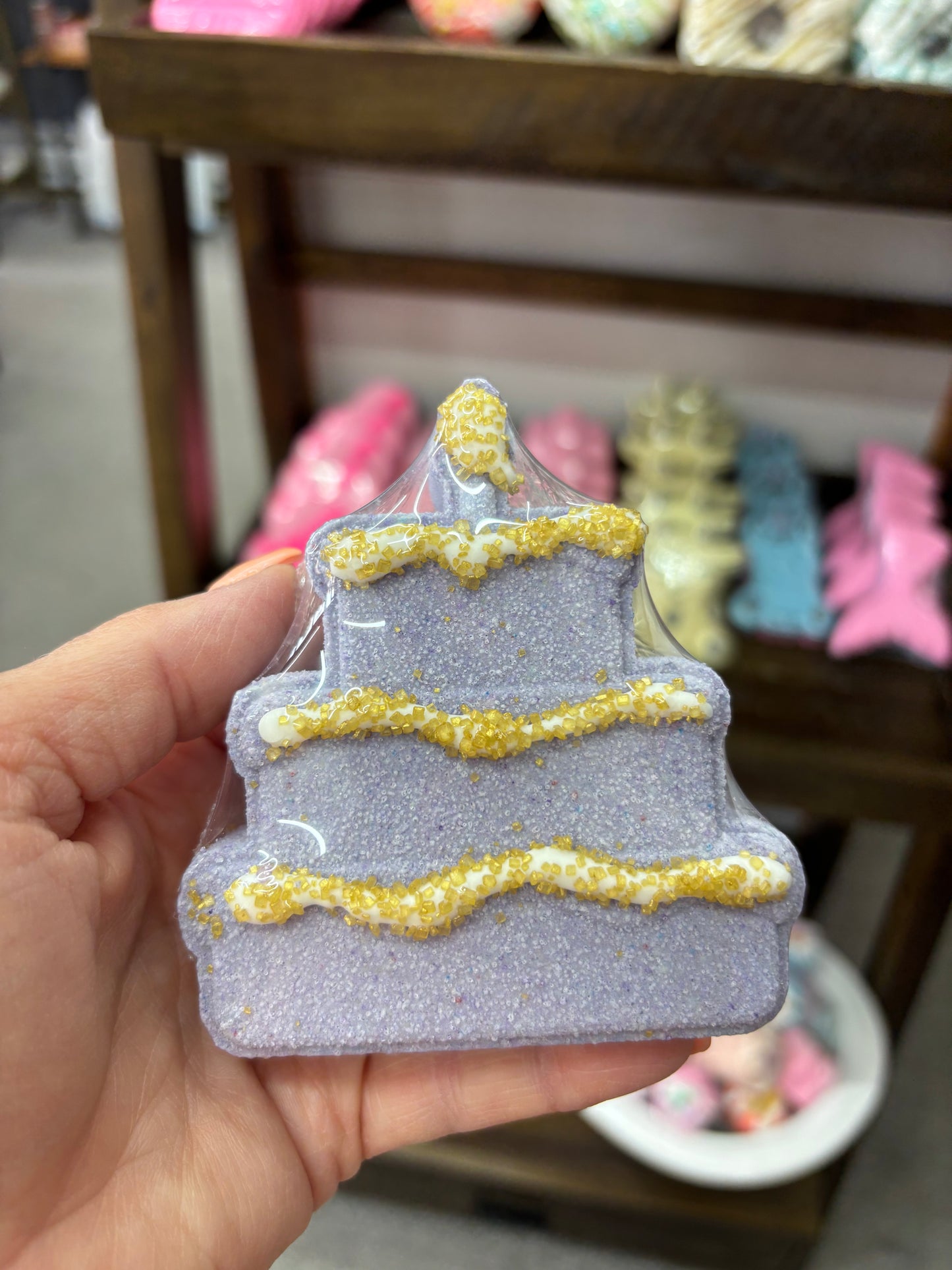Birthday Cake bath bomb with goat milk and shea butter.