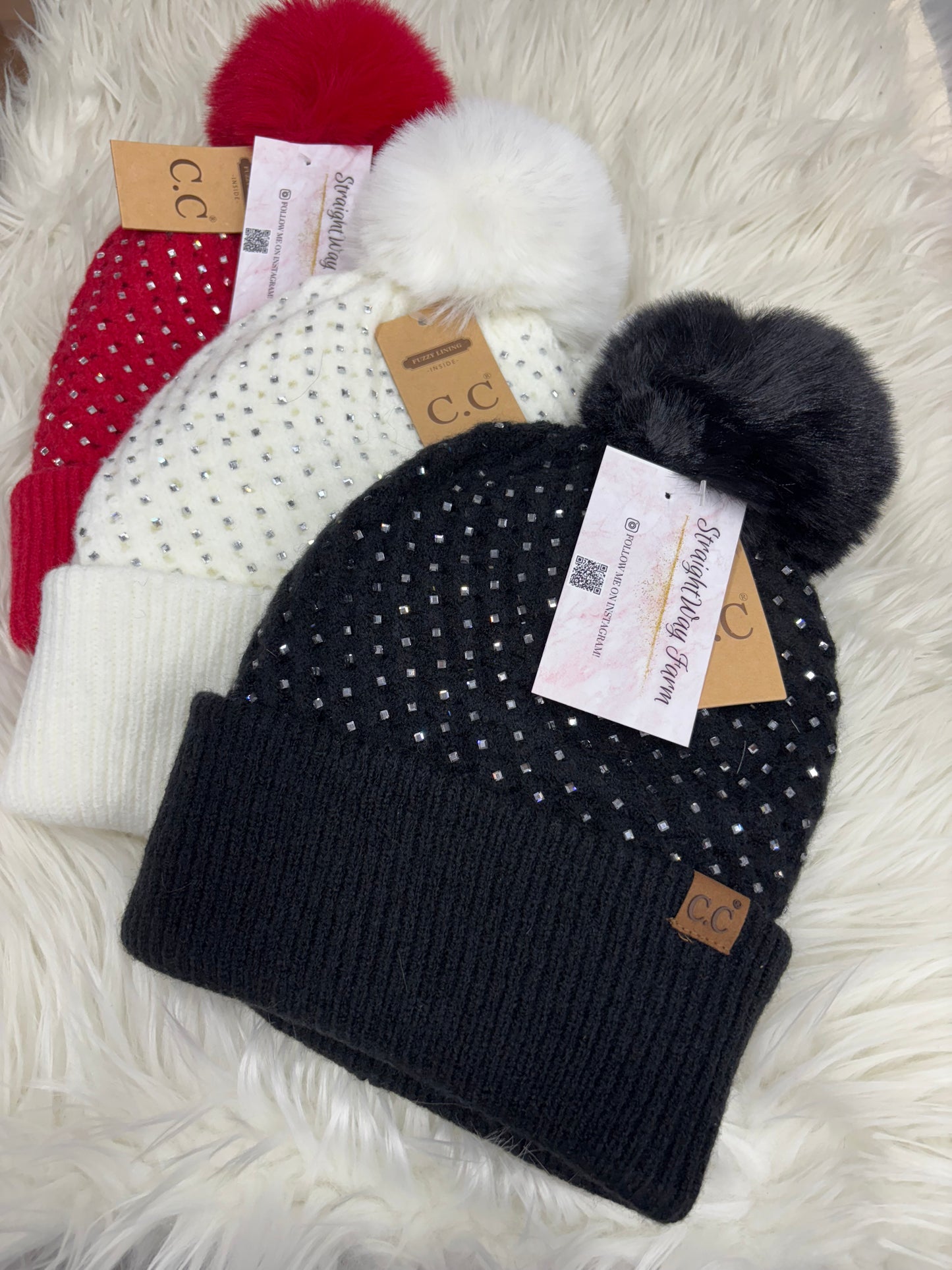 CC Rhinestone Pom Beanie