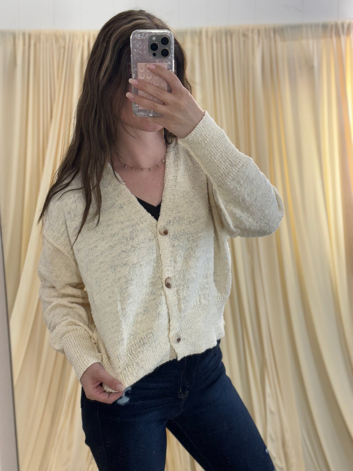 Button Front Drop Shoulder Cardigan
