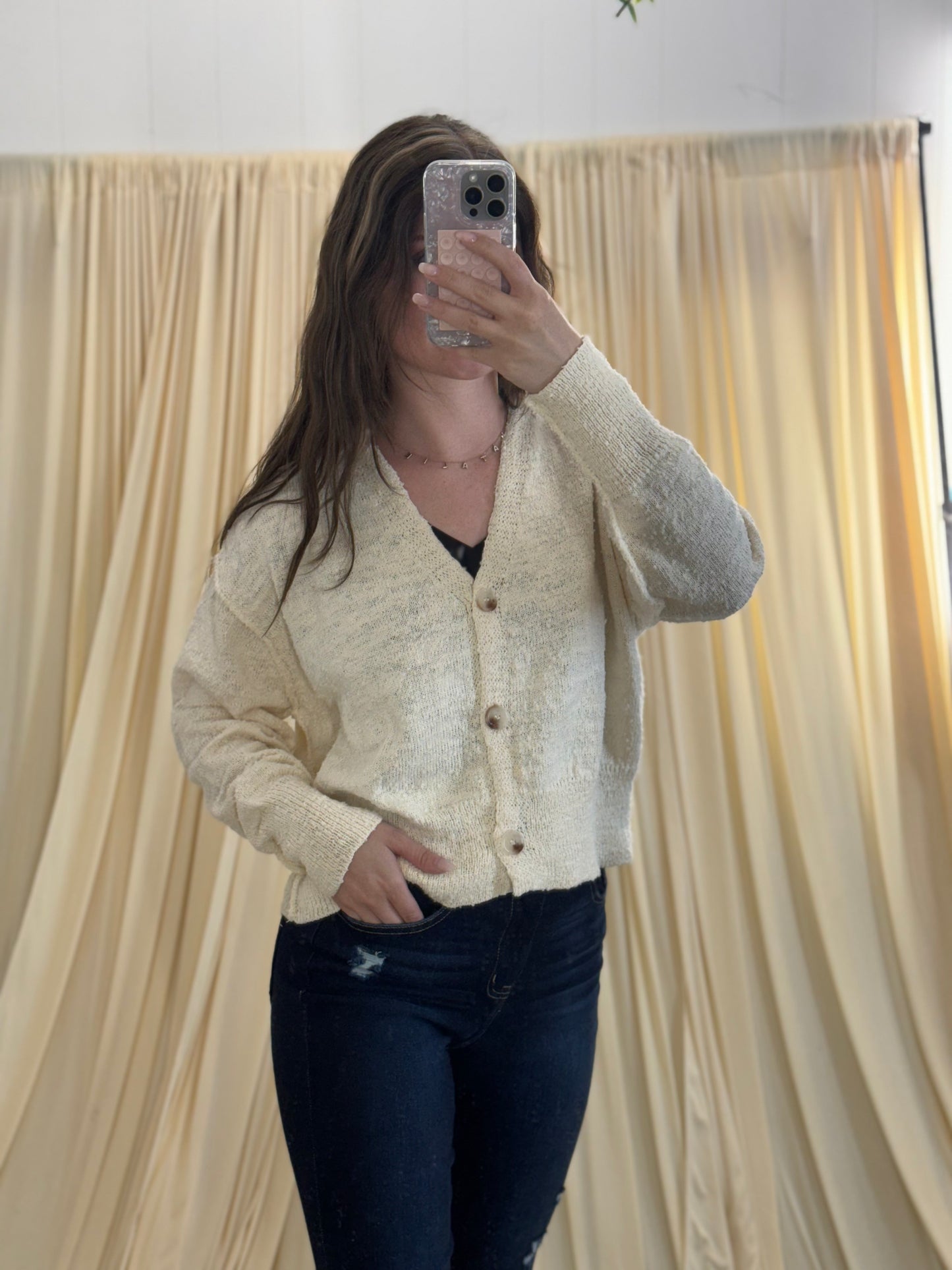 Button Front Drop Shoulder Cardigan