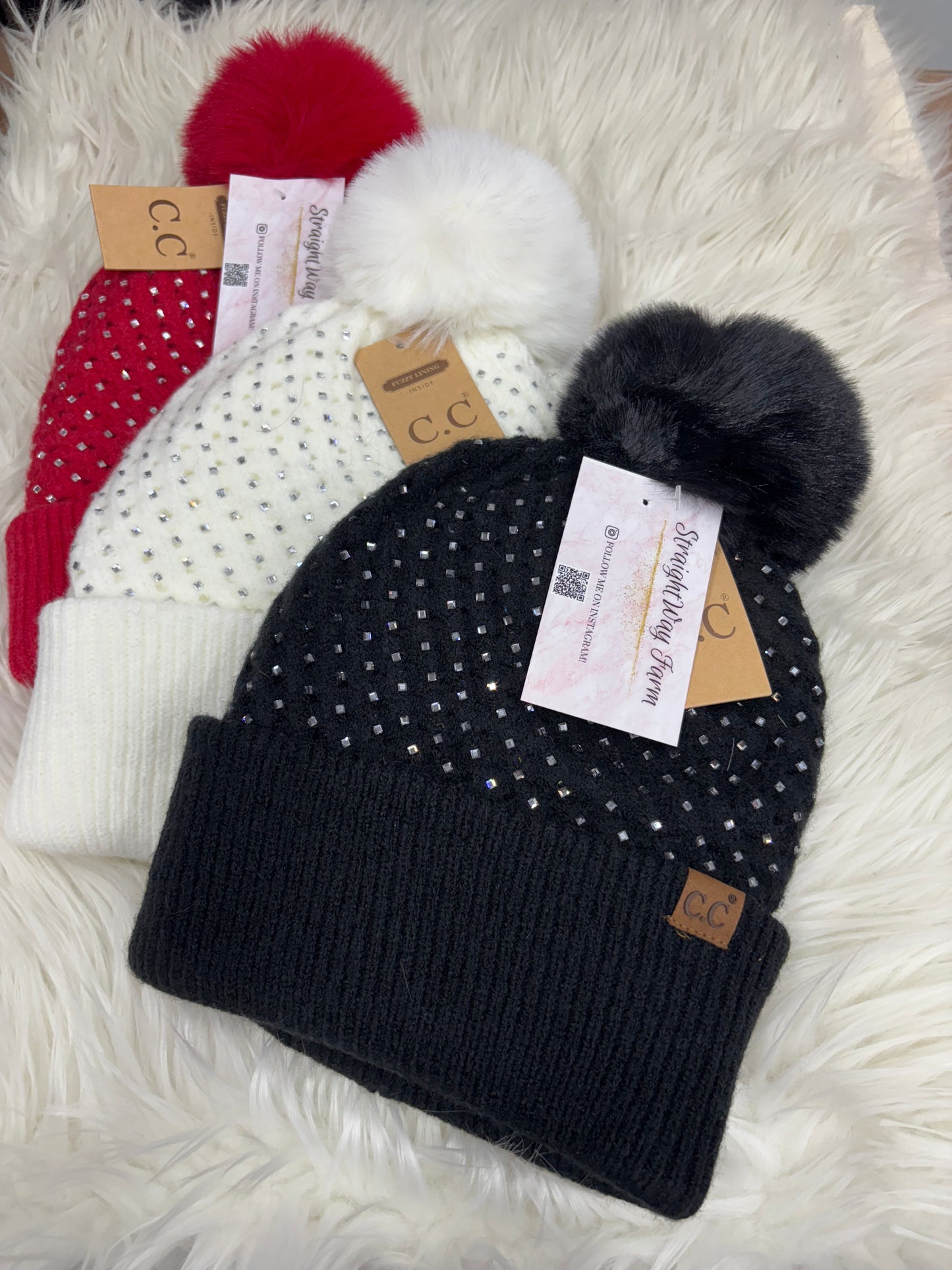 CC Rhinestone Pom Beanie