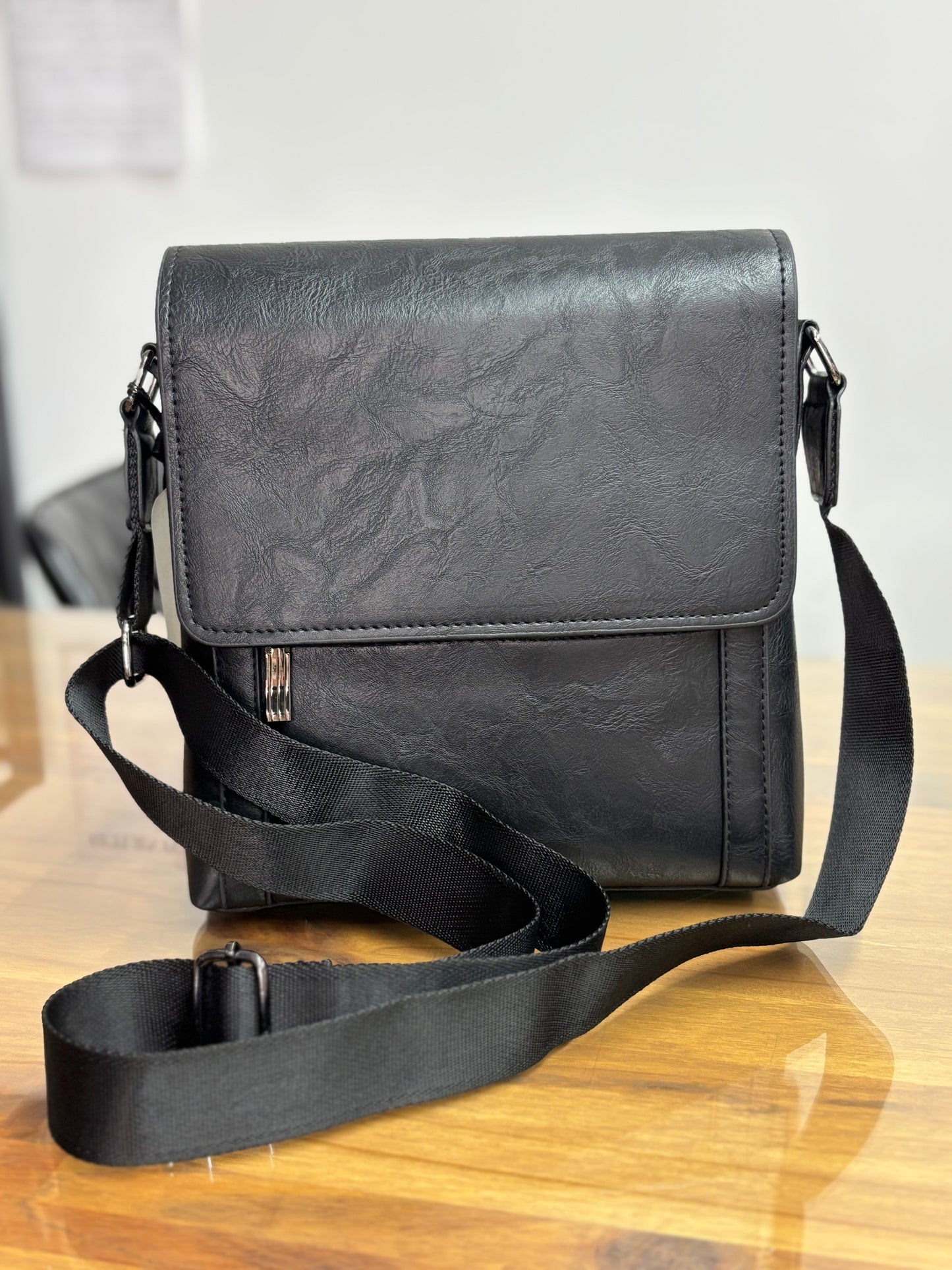 Black faux leather crossbody