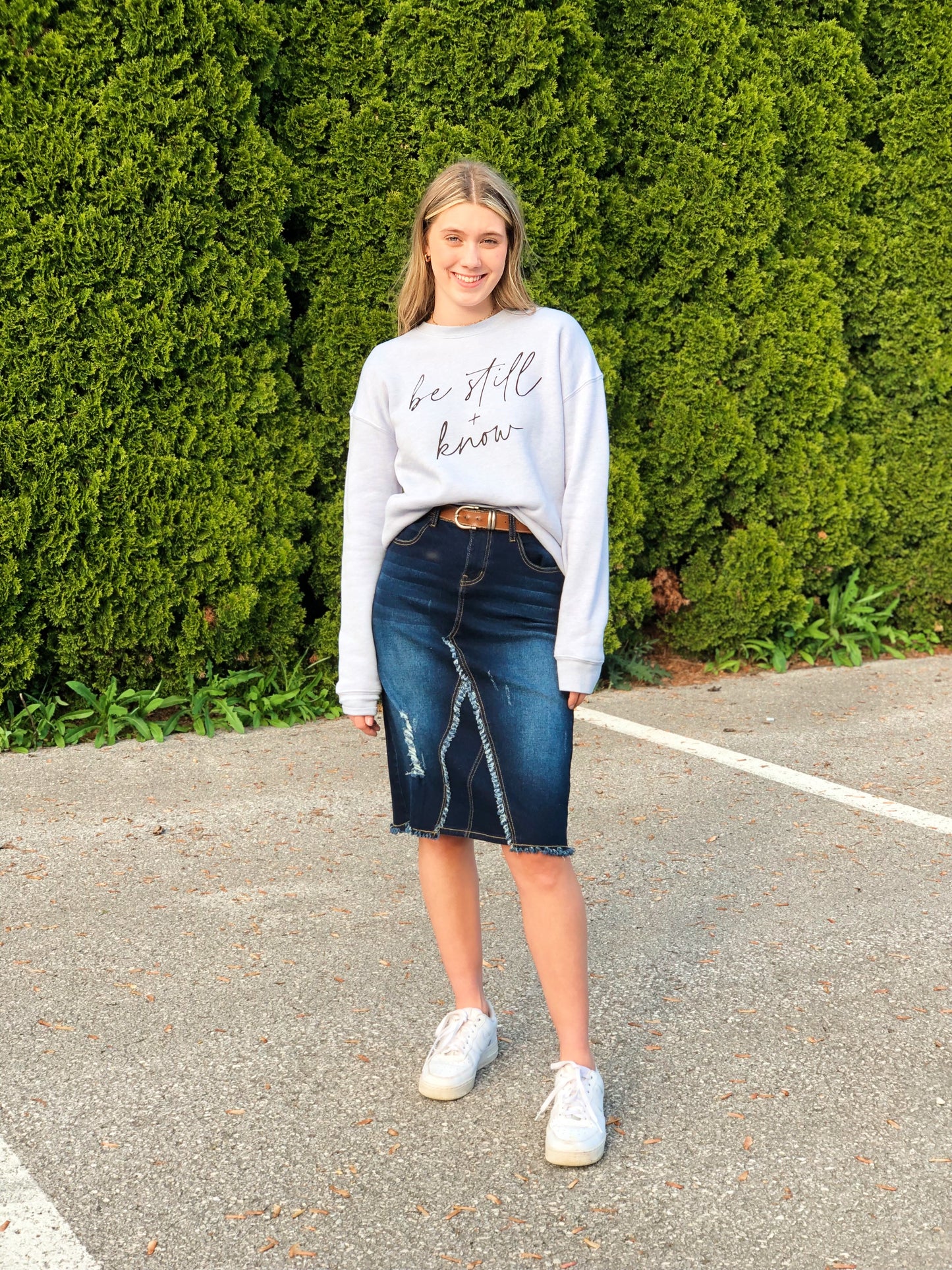 Classy modest denim skirt for Mennonite and Holiness women.
