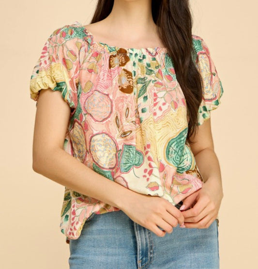 Green Floral Top