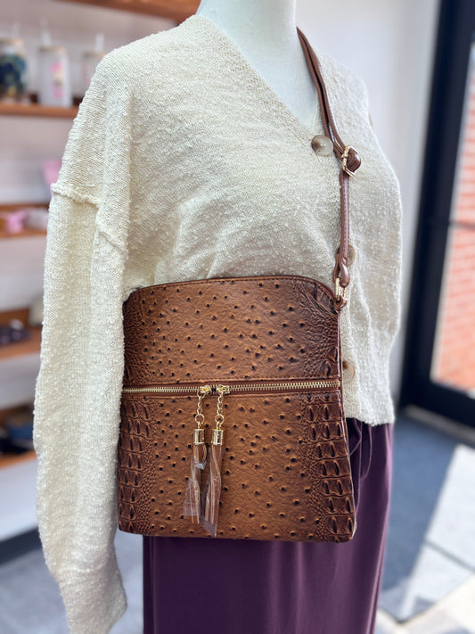Ostrich/Crocodile print crossbody purse. 