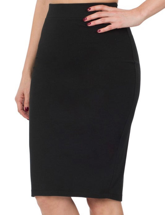 Black Cotton Knee Length Skirt