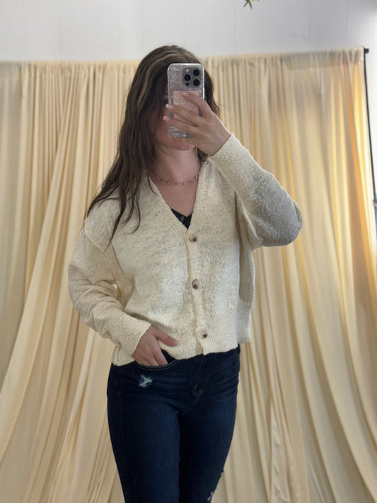 Button Front Drop Shoulder Cardigan