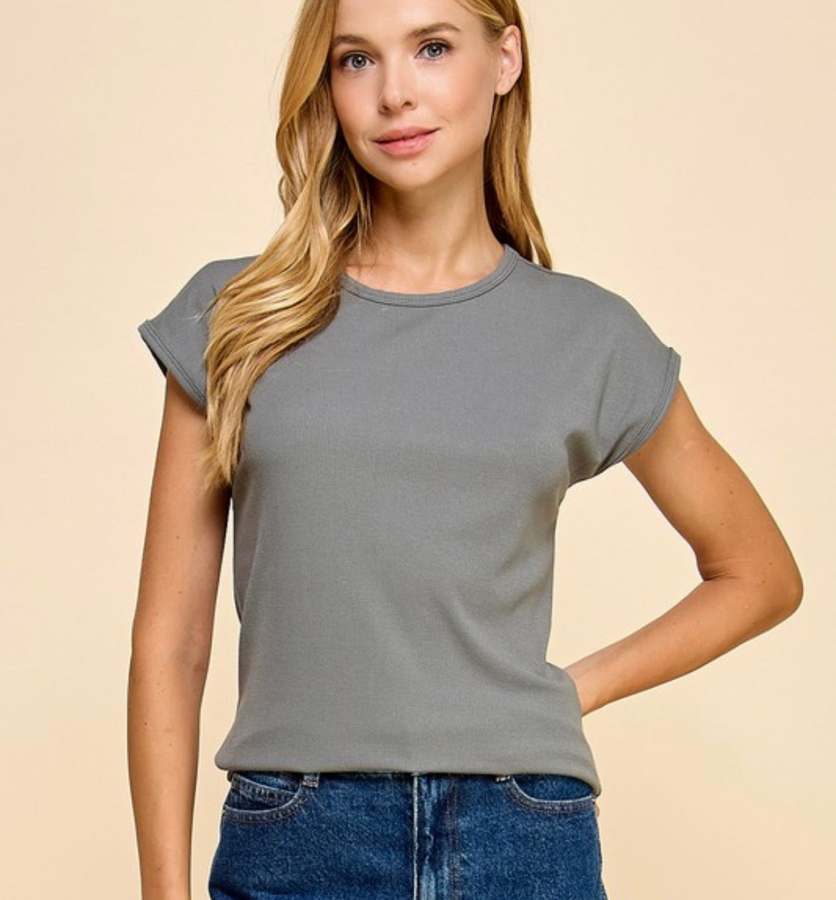 Gray Ribbed Spring Top