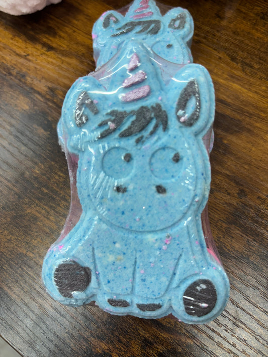 Unicorn bath bomb with goat milk and shea butter. 
