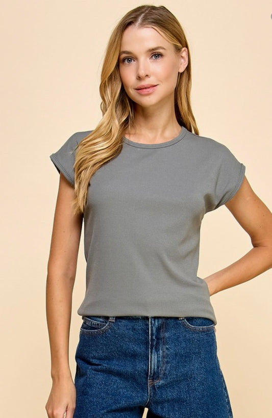 Gray Ribbed Spring Top
